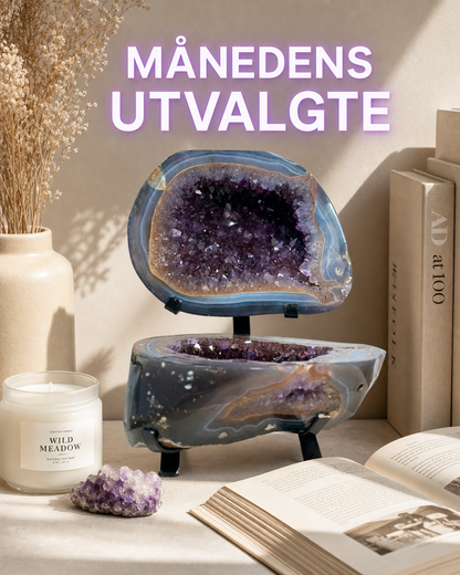 KUPP - 50% OFF + FREE FRAKT + BONUSGAVE, Beautiful Uruguay Blue Banded Agate & Amethyst Geode inkl. stativ - 6kg - 26.5Hx20Bx13.5cm