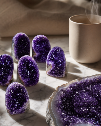 MAI SPECIAL - 50% OFF + FREE FRAKT & BONUSGAVE / Unik og flott ARTIGA Uruguay Ametyst Geode m/polert Agat kant, ca. 1kg - 1.5kg