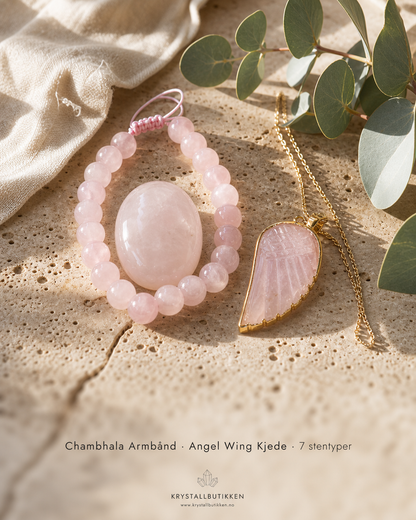 SOMMERTILBUD - 50% / - Smykkesett - Chambhala Armbånd & Angel Wing Kjede, 7 stentyper