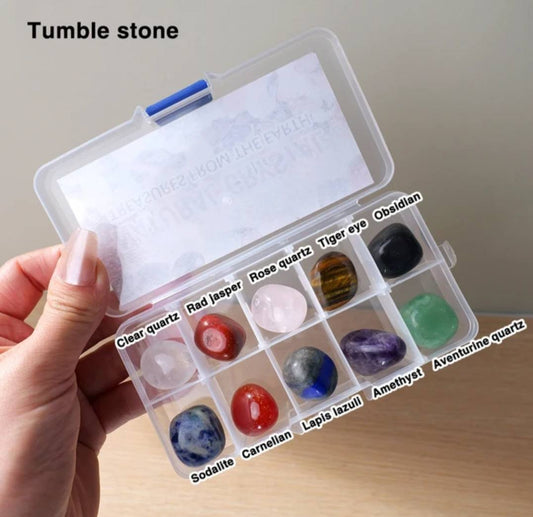 10 Pcs Stone tromlede krystall sett