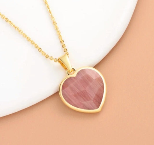 Small Hearts Designkjede 17mm - Gold Electroplated -  Rhodonite