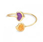 New 2025 Brazil Gem Heart Shaped Cuff Style 18K Gold Plated Bracelet w/ Natural Amethyst + Citrine