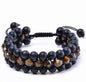 Nye Merkaba 3 rader Gyllen Tigerøye armbÅnd med onyx, justerbare