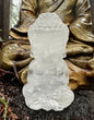 Vakker, hÅndlaget Buddha 10cm Clear Quartz inkl led trebase m/usb, medium
