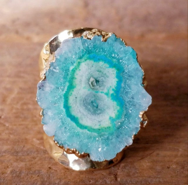 Vakker Aqua Solar Quartz Gold Electroplated  Ring