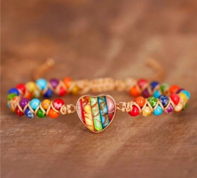 Merkaba 2 rader armbÅnd m/ Chakra Hjertesten