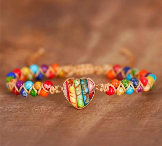 Merkaba 2 rader armbÅnd m/ Chakra Hjertesten