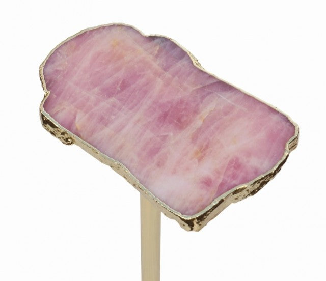 Rose Quartz kaffebord - sidetable med electroplated, tykk kant og avtagbart single leg, ca. 28x18cm, Høyde ca. 52cm