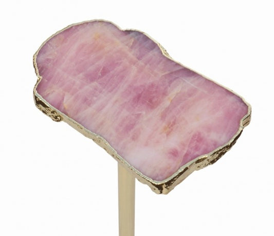 Rose Quartz kaffebord - sidetable med electroplated, tykk kant og avtagbart single leg, ca. 28x18cm, Høyde ca. 52cm