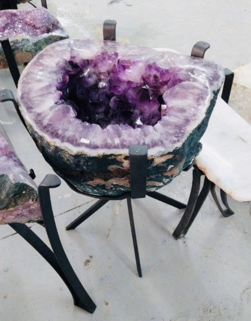 Extra Plus Geode Sofa table Metal Frame Table w/Druzy big Cluster, 50kg, 44x42x62