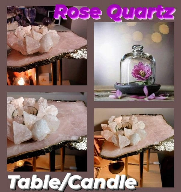 Special / Small Rose Quartz table + Raw Candle Holder