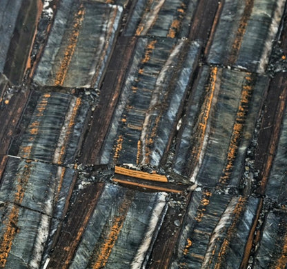 Blue Tigereye kaffebord med gulldecorert kant ( gold electroplated ) og avtagbare ben, ca. 30x30cm, 52høy