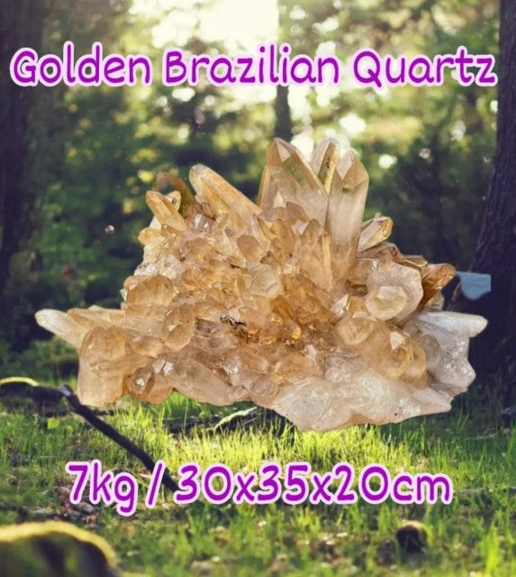 Gigantic Golden Brazilian Quartz Cluster 7kg - 30x35x20