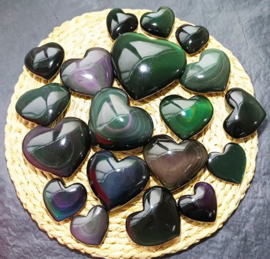 Supervakre, medium ( 60mm ) RAINBOW OBSIDIAN Hearts