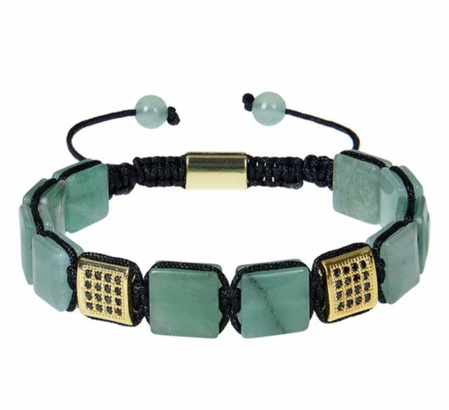 Chambhala Flatstone ArmbÅnd , Green Aventurine  - Justerbare - Natural Stone