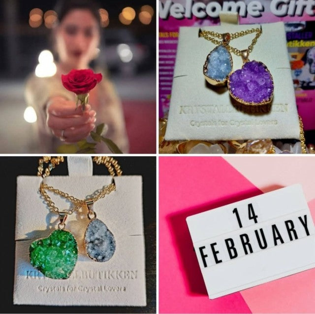 Valentine Gift 5 /  Duo Druzy - Heart Necklace ( Purple, Blue Quartz ) + Free Bracelet