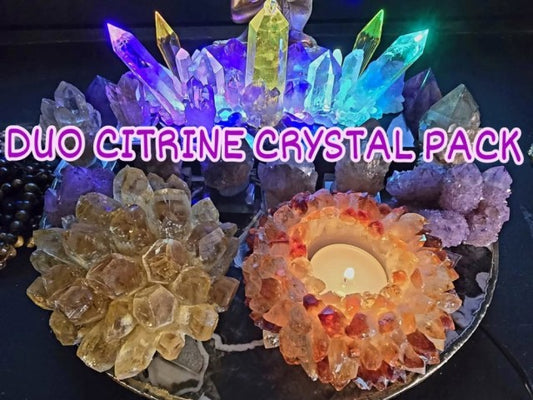 KAMPANJE / DUO Citrine Crystal Pack ( Handmade Crystal Cluster + Candle Holder )