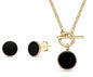 New 2025 Brazil Gem Black AGATE Round Cabochons 18k Gold Plated Necklace & Earring Set