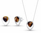 Brazil Gem 2025 - 925s Sterling Silver Inverted Teardrop Necklace & Earring Set w/ Natural Tigers Eye Gemstone