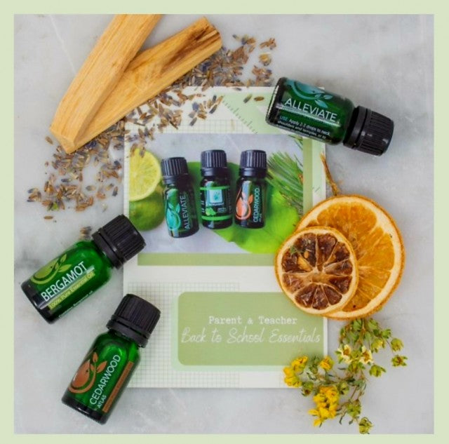 Jade Bloom " Back To School Essentials "  Bergamot. Cedarwood Atlas, & Alleviate Tension Blend