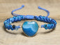 Enkle og vakre Chambhala 2 rader armbÅnd m/ Hjerteformet BlÅ Agate sten og smÅ tilsvarende stener ( justerbart )