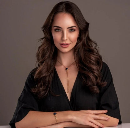 New 2025 Brazil Gem Round Natural Rose Quartz Gemstones 18K Gold Plated Lariat Necklace