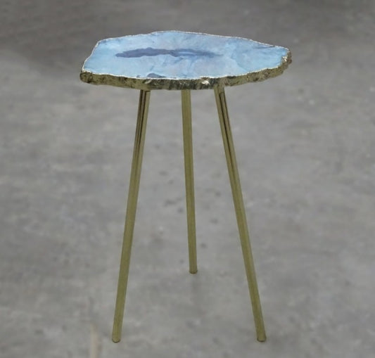 BlÅ Agat kaffebord med gulldecorert kant ( gold electroplated ) og avtagbare ben, ca. 30x20cm, 52høy