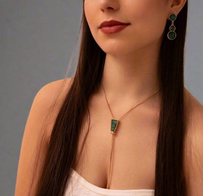 New 2025 Brazil Gem Faceted Smaragd Pendant 18K Gold Plated Lariat Necklace