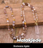 NYE MALA CRYSTAL KJEDER BOTSWANA AGATE m/Clear Quartz Spissanheng