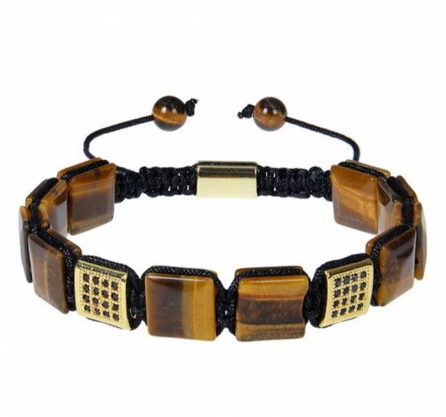 Chambhala Flatstone ArmbÅnd , Tigereye  - Justerbare - Natural Stone