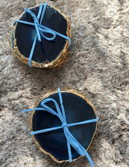Blue Brazilian Agate 24ct Gold Edge, Gilded, Microcrystalline Quartz Premium Coasters (Set of 4)
