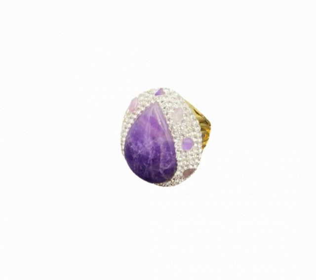 Ny og vakker Ametyst Ring m/Rhinestone decor , Goldplated - Justerbar