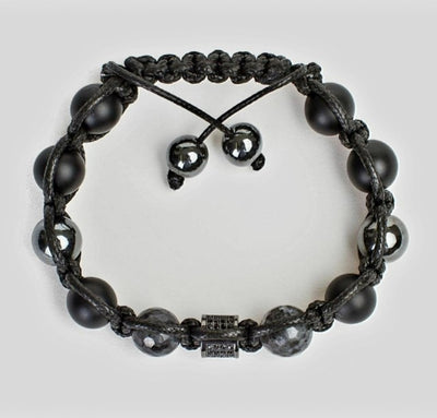 KAMPANJE/Trendy og Exclusivt Shambhala ArmbÅnd , Golden Obsidian, matt sort Onyx og Hematitt, unisex og justerbare