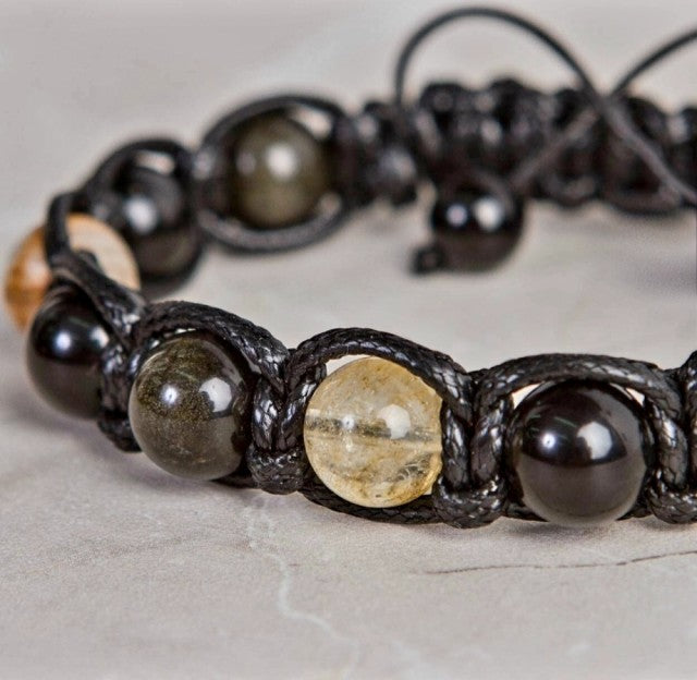 Trendy og Exclusivt Shambhala Duo ArmbÅnd Set , Citrine, Golden Obsidian og Marble Onyx, unisex og justerbare