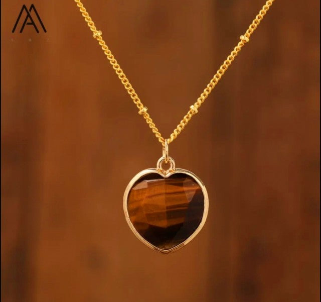 Small Hearts Designkjede 16x16mm - Gold Electroplated -  Tigereye