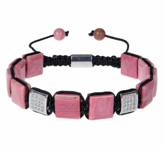 Chambhala Flatstone ArmbÅnd , Rhodocrosite  - Justerbare - Natural Stone
