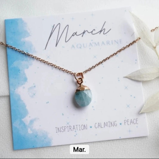 Nytt OVAL Birthstone Designkjede, Gold Electroplated, Mars - Aquamarine, 8x14mm