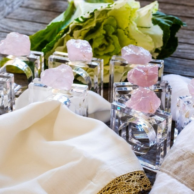 Rosenkvarts rÅkrystall serviettholder i plexiglass