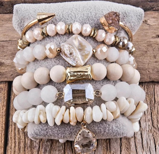 Nye, fleksible 5 rader armbÅnd med druzy Agat sten, Design 8 ( 3  modeller )