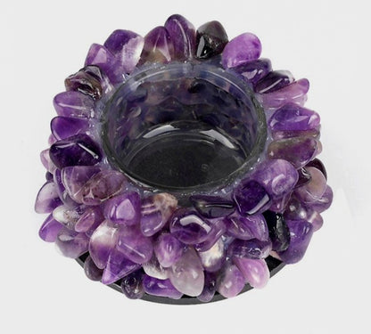 Ametyst Quartz krystall Telysdekorasjon m/innvendig glass til telys , ca. 10cm