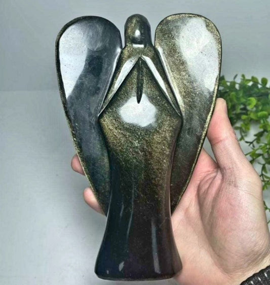 Vakker og stor Majestetisk Golden Obsidian Engel , ca. 15 - 16cm