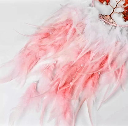 Vakker Indian Drømmefanger m/ledlys og Rosenkvarts/Karneol Livets Tre Krystalldesign, 16x65cn