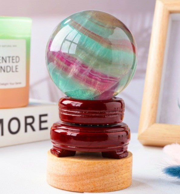 Vakre Medium Watermelon Fluorite Sphere ( Krystallkule ) , Purple/Green. 50mm
