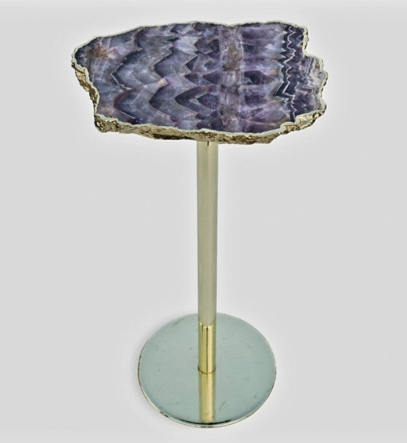Ametyst kaffebord - sidetable med electroplated, tykk kant og avtagbart single leg, ca. 28x18cm, Høyde ca. 52cm