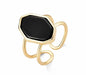2025 Brazil Gem 18K Gold Plated Cuff Ring w/ Natural Black AGATE Gemstone