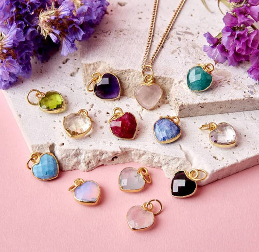 Nytt Birthstone HEART Designkjede, 15x18mm Gold Electroplated, September - Sapphire
