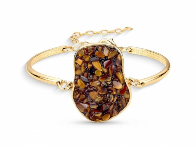 2025 Brazil Gem Freeform 18 Gold Plated Bracelet w/ Natural Tigers Eye Gemstone