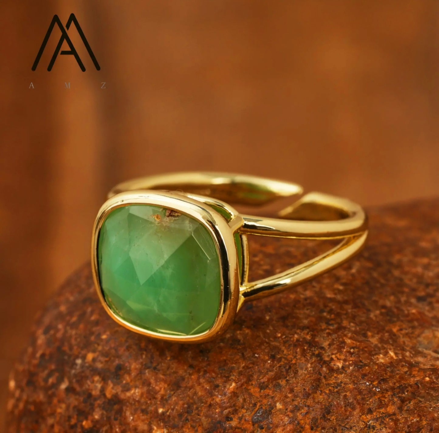 Nye MICCI Design Natural Australsk JADE Stone Ring, 18K Goldplated, one size - justerbar