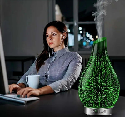 Ny, 2024 "3D Fireworks Diffuser" i håndlaget glass og vasedesign med ledlys i 7 farger , 120ml , remote control