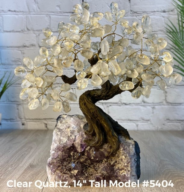 Vakre og eksklusive Feng Shui - Bonsai Lykketrær m/ ekte krystaller og Ametyst Clusterfot, 35cm høy, Clear Quartz, 6kg